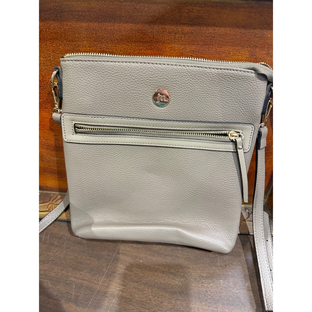 Joy Susan Taupe Gray Pebbled Vegan Leather Crossbody Bag Gold Hardware Purse